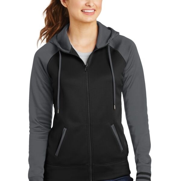 Ladies Sport Wick ® Varsity Fleece Full Zip Hooded Jacket Thumbnail