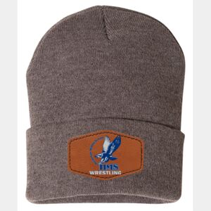 12" Solid Cuffed Beanie W/ Leather Patch Thumbnail